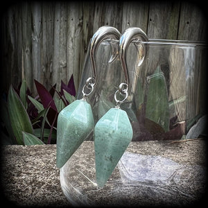 Aventurine gauged earrings-Gemstone ear wieghts