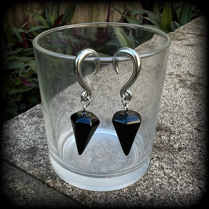 Black obsidian gauged earrings-Gemstone gauges