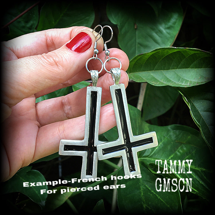 Inverted Cross earrings-Ear hangers