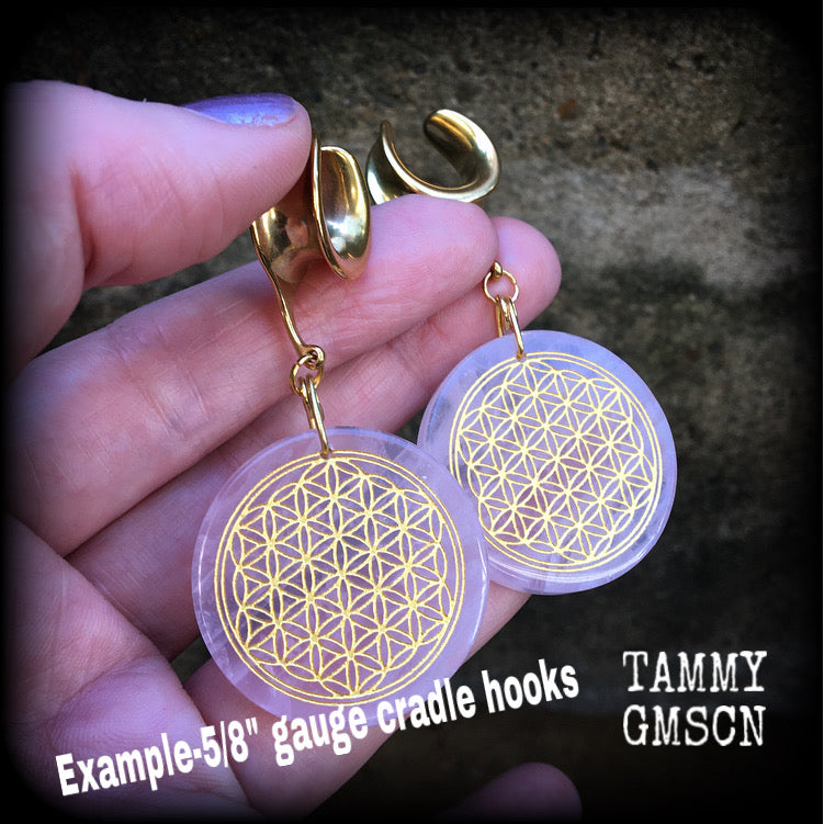 Rose quartz gauged earrings-Flower of life earrings