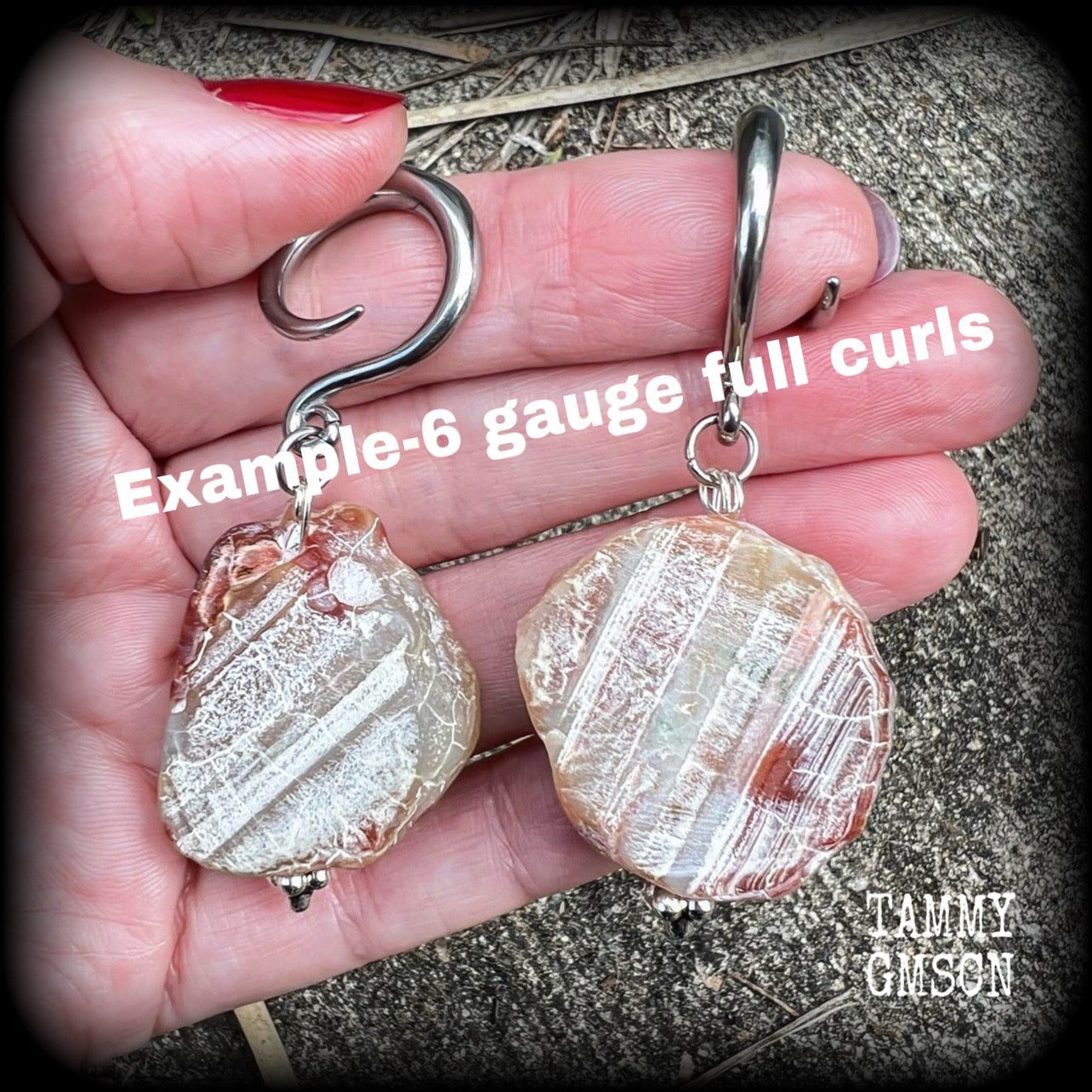 Raw agate slice gauged earrings