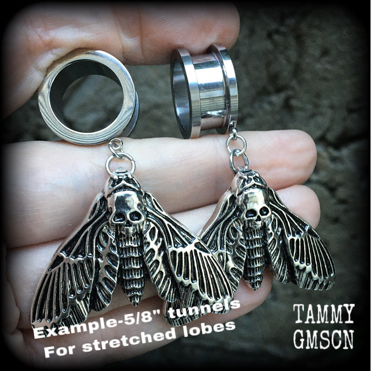 Deaths head moth tunnel earrings