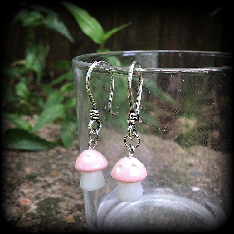 Pink mushroom earrings-Mushrooms ear hangers