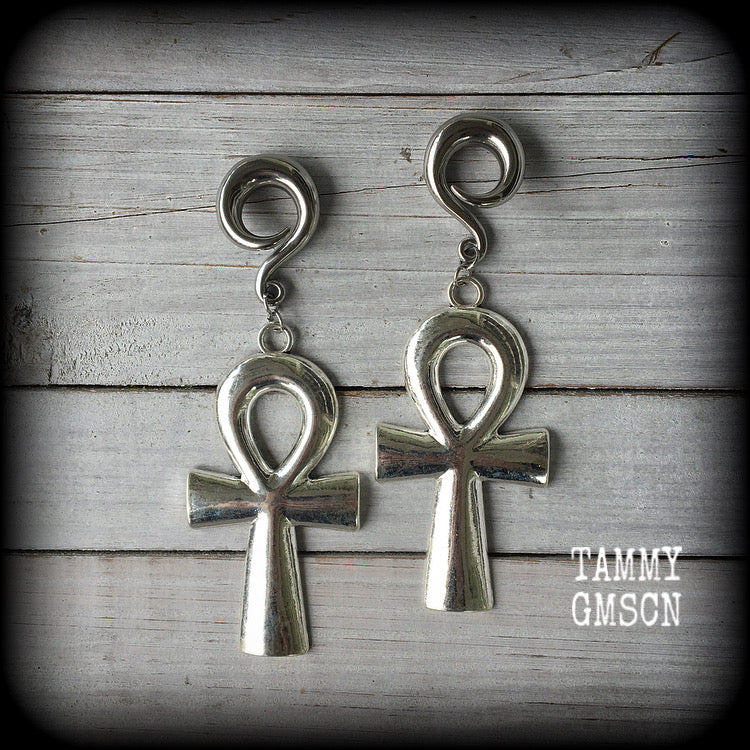 Ankh gauged earrings-Ear hangers
