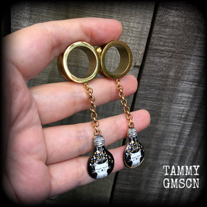 Quirky cat tunnel earrings-Tunnel dangles