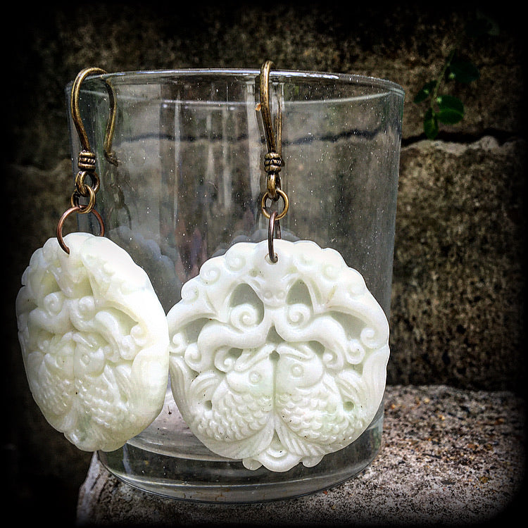 White jade koi fish earrings