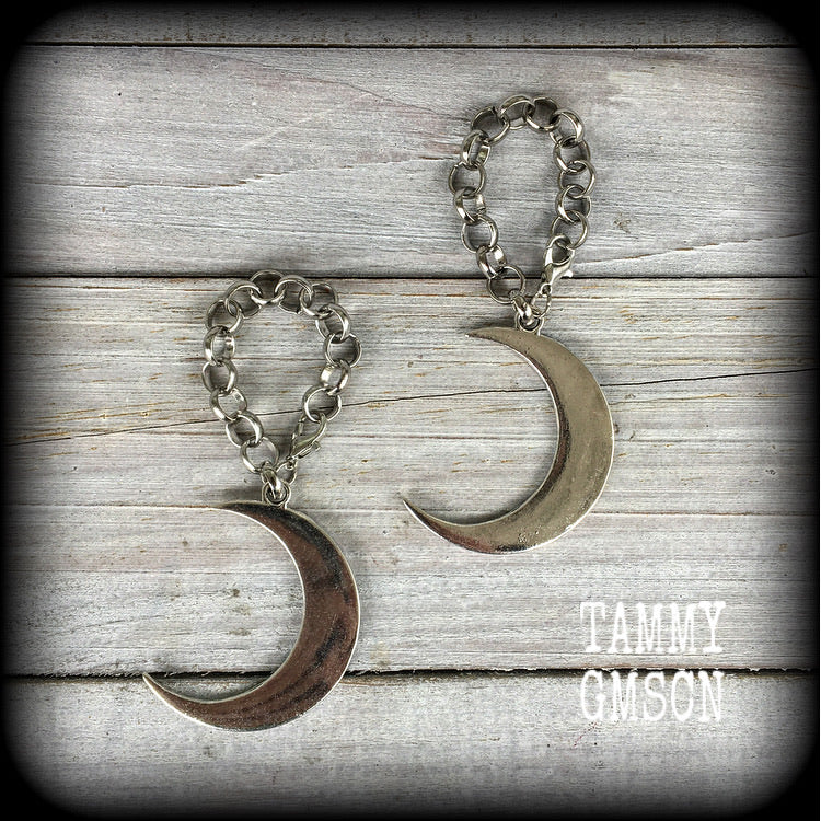 Crescent moon earrings-Tunnel dangles