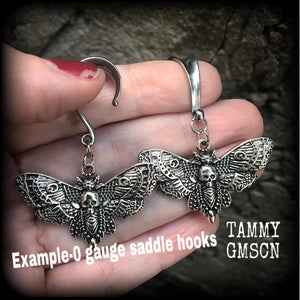 Deaths head moth gauged earrings