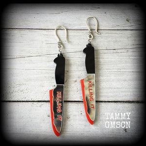 Bloodied knife earrings-Halloween earrings