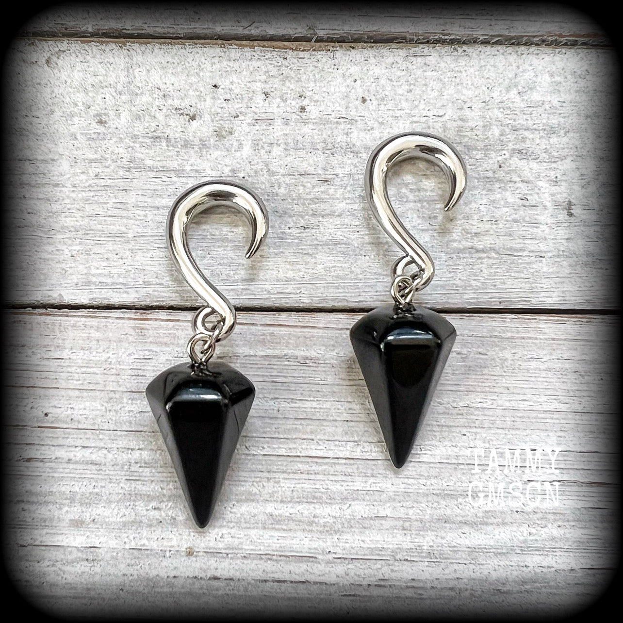 Black obsidian gauged earrings-Gemstone gauges