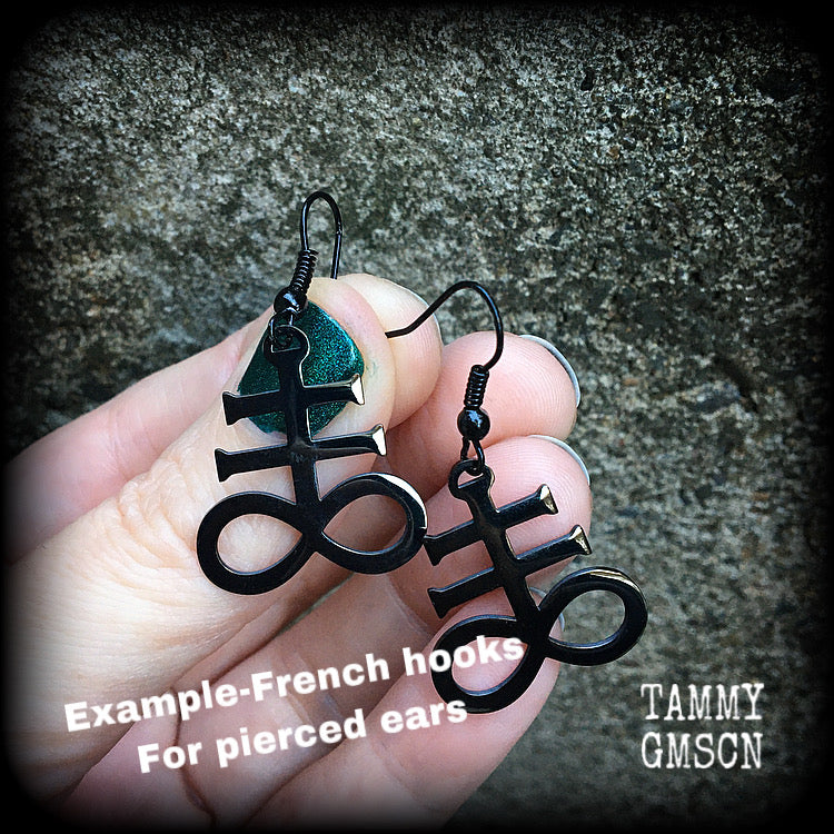 Leviathan cross earrings Brimstone earrings Sigil of Sulphur earrings  Occult earrings Church of Satan earrings Pierced ears Gauged earrings Occult jewelry Black magick Ritual jewelry Sigil jewelry Spells Dark arts