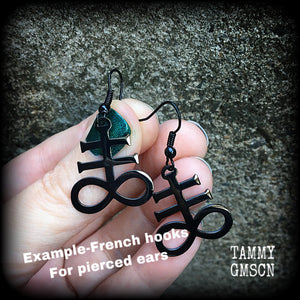 Leviathan cross earrings Brimstone earrings Sigil of Sulphur earrings  Occult earrings Church of Satan earrings Pierced ears Gauged earrings Occult jewelry Black magick Ritual jewelry Sigil jewelry Spells Dark arts