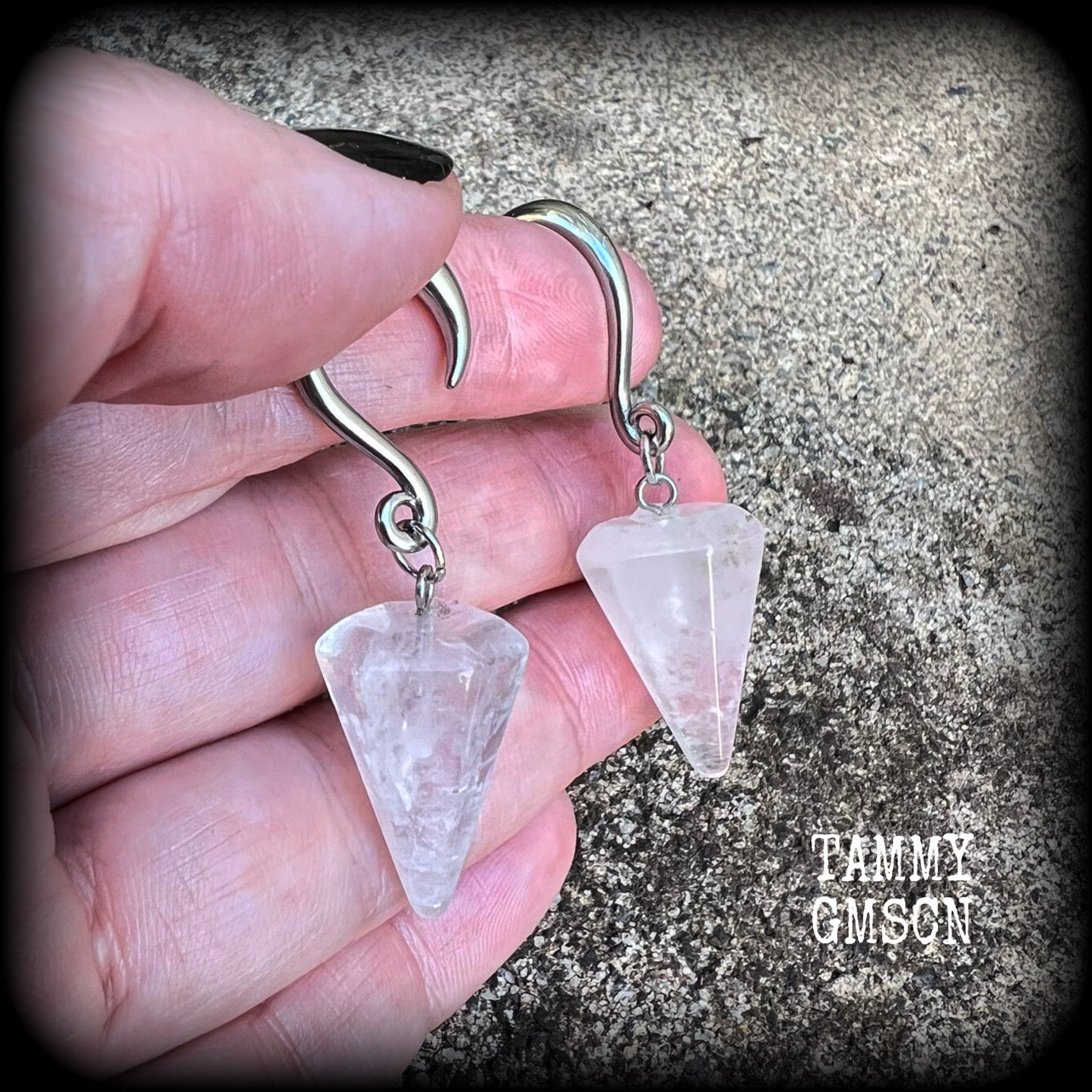 Clear quartz gauged earrings