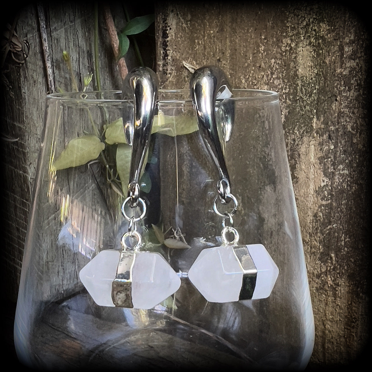 Clear quartz obelisk gauged earrings-Ear gauges