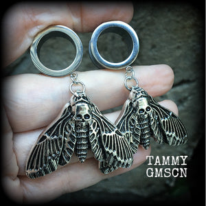 Deaths head moth tunnel earrings