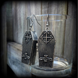 Antique silver coffin earrings-Halloween earrings