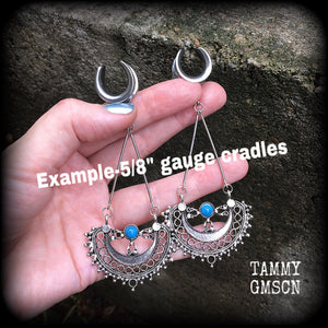 Mandala ear hangers-Turquoise gauged earrings