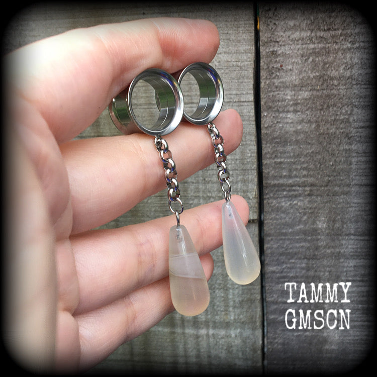 Cloudy quartz tunnel dangles