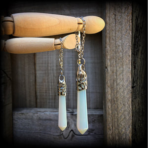 Opalite earrings-Gemstone tunnel dangles