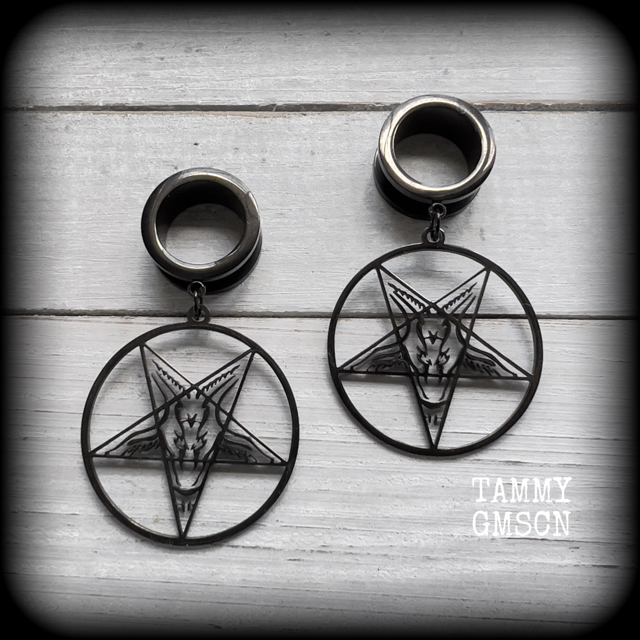 Baphomet tunnel earrings