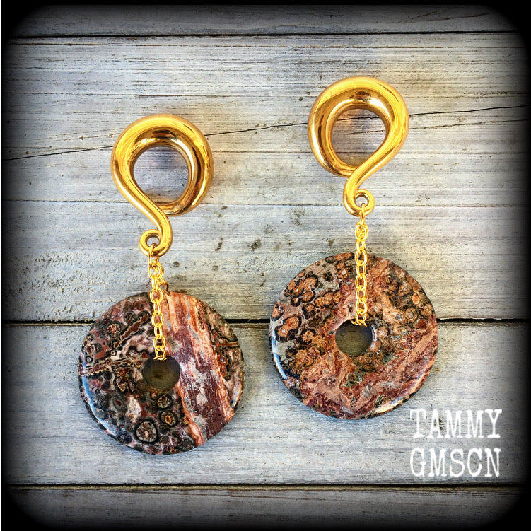 Brecciated jasper gauged earrings