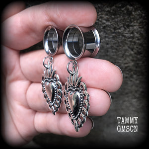 Sacred heart tunnel earrings