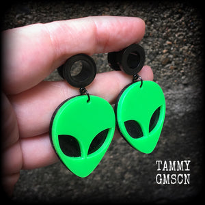 Alien earrings-Alien face tunnel earrings