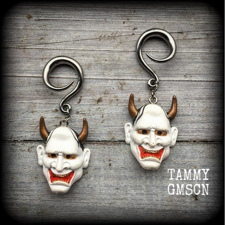 Hannya Mask gauged earrings