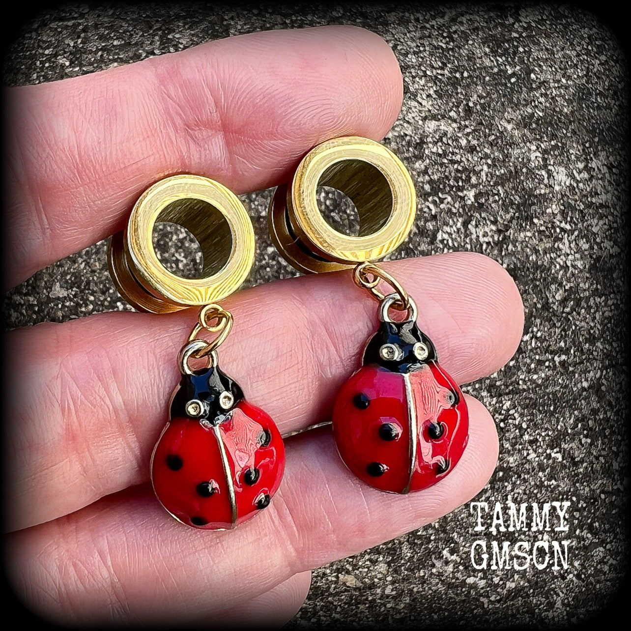 Ladybug tunnel earrings