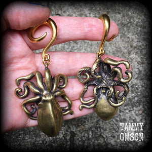 Brass octopus ear weights-Gauged earrings