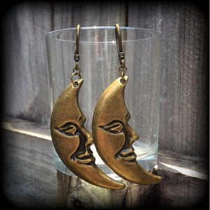 Antique bronze moon earrings