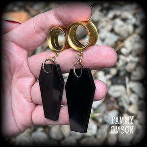 Black coffin tunnel earrings