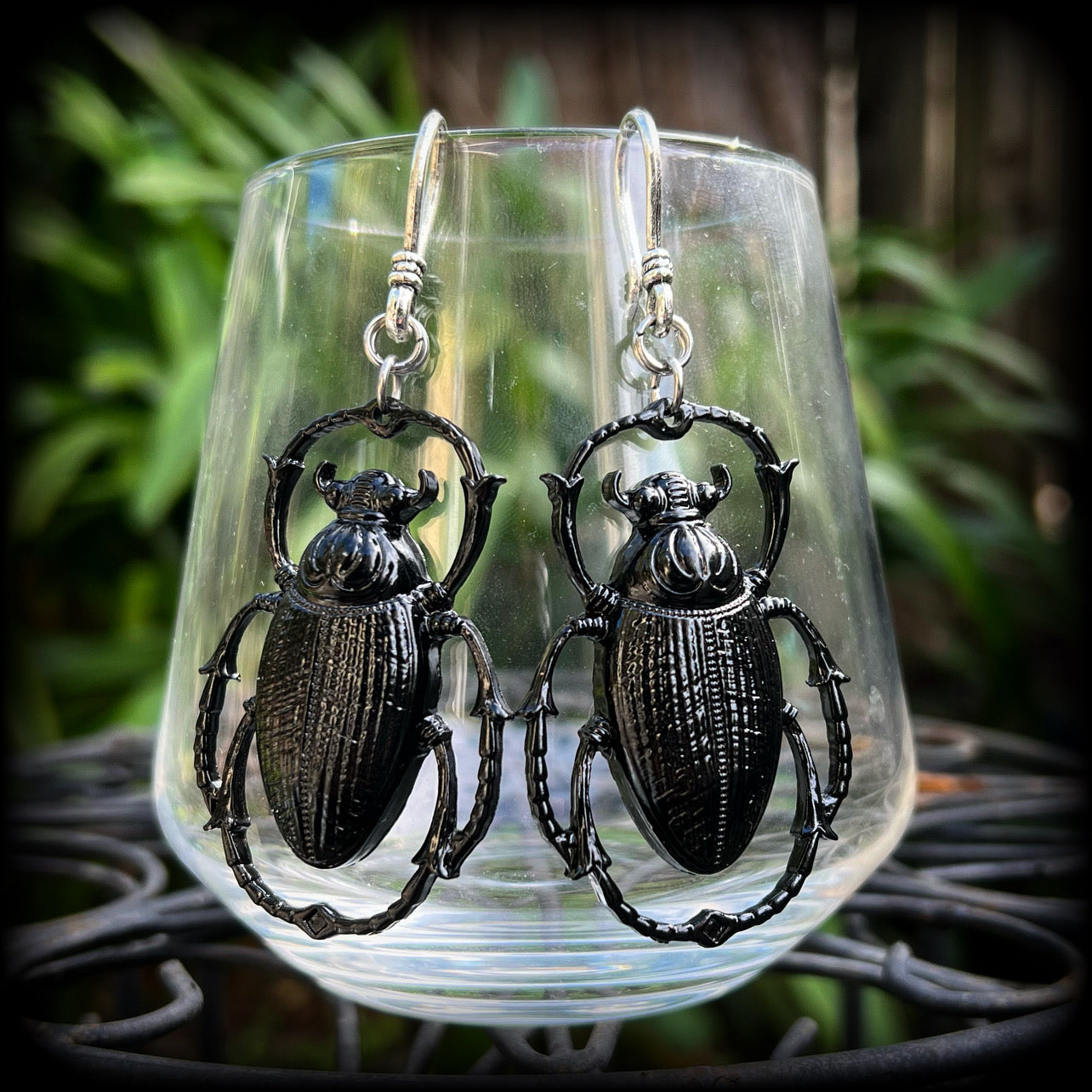 Scarab beetle earrings-Insect ear hangers