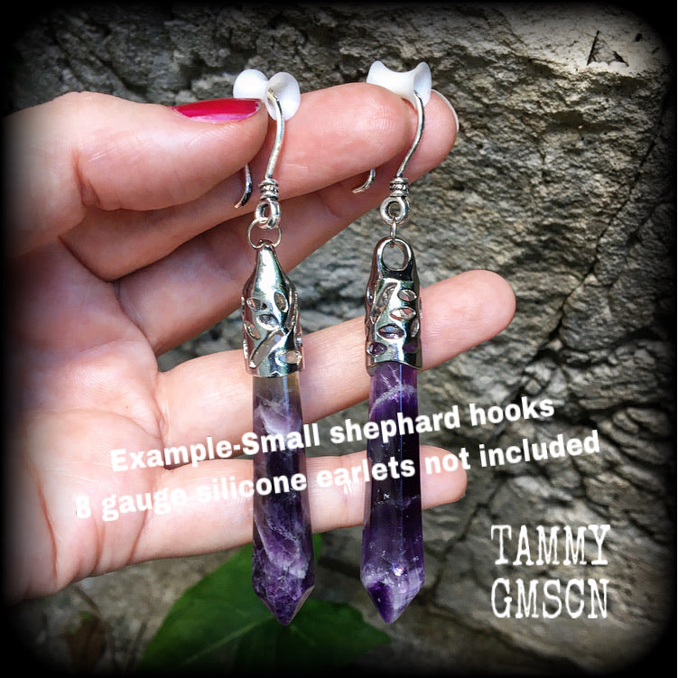 Amethyst earrings-Gemstone tunnel dangles