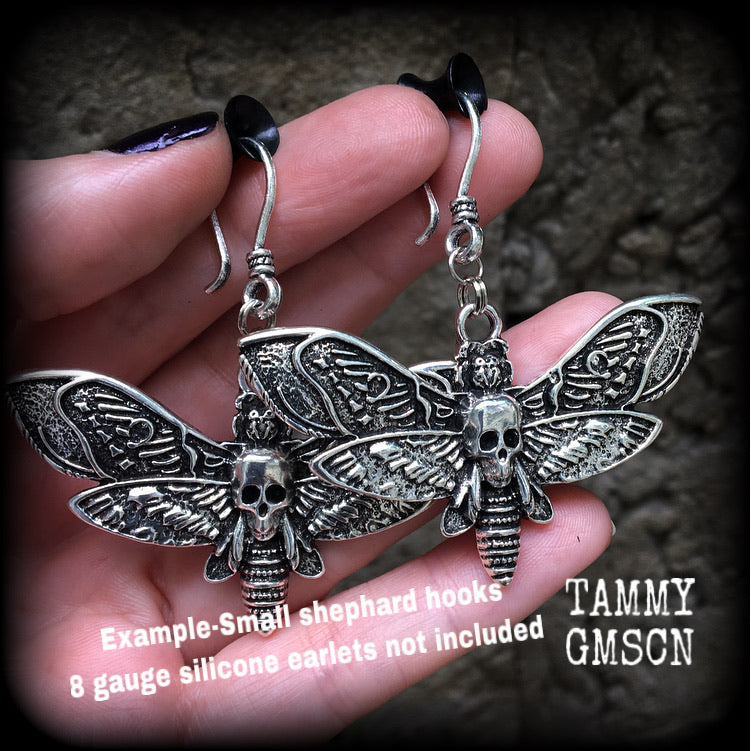 Deaths head moth earrings-Tunnel friendly earrings