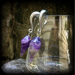 Amethyst gauged earrings