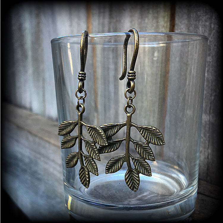 Palm frond earrings-Leafy ear hangers