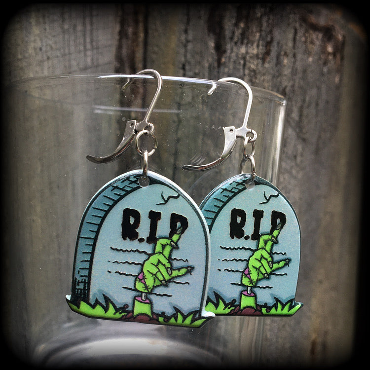 Zombie tombstone earrings-Halloween earrings