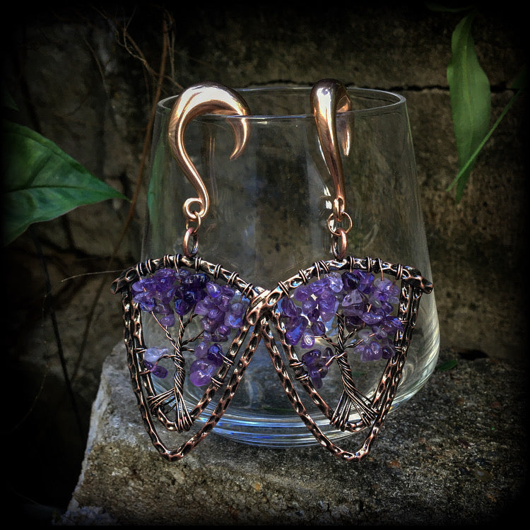 Amethyst Tree of Life gauged earrings