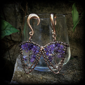 Amethyst Tree of Life gauged earrings