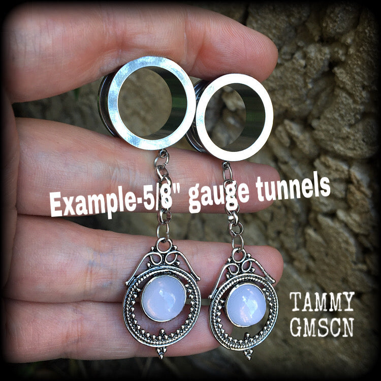 Opalite tunnels-Faux opalite tunnel dangles