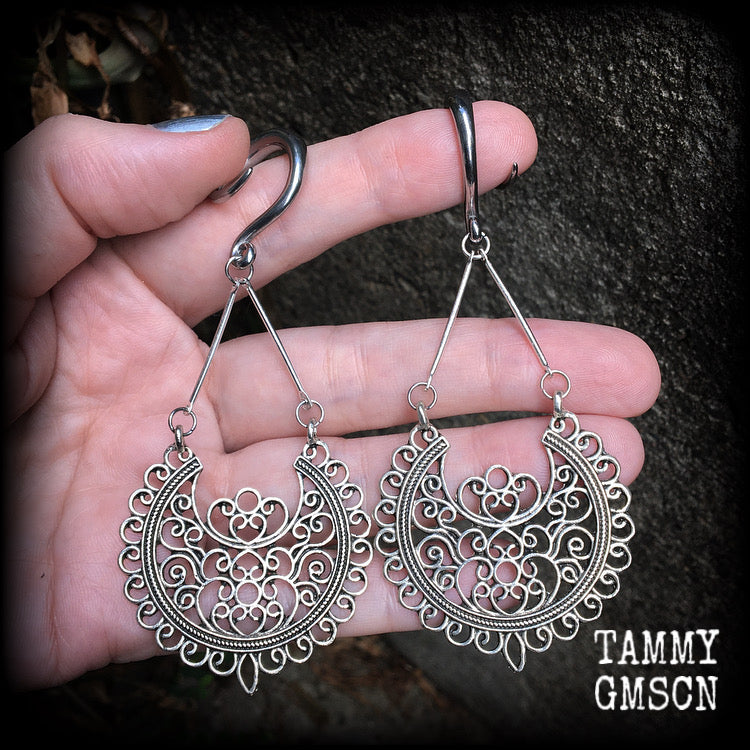 Filigree mandala gauged earrings-Aphrodite earrings