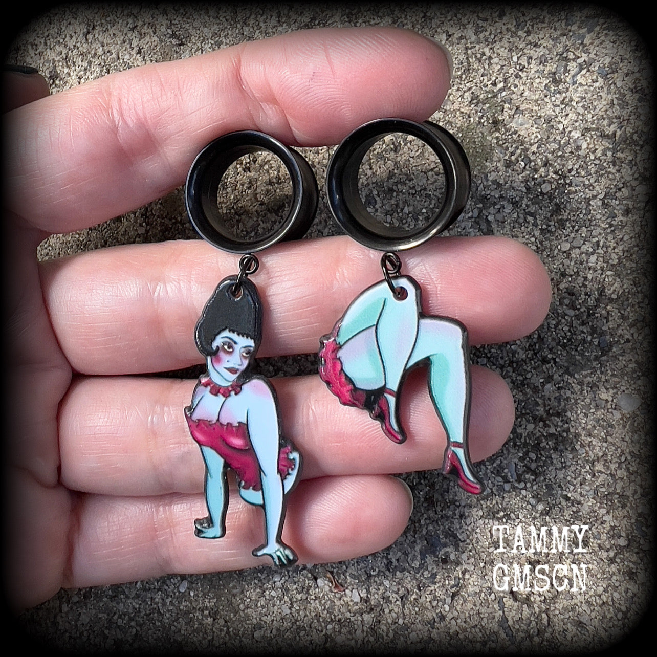 Beetlejuice earrings-Magicians assistant tunnel earrings