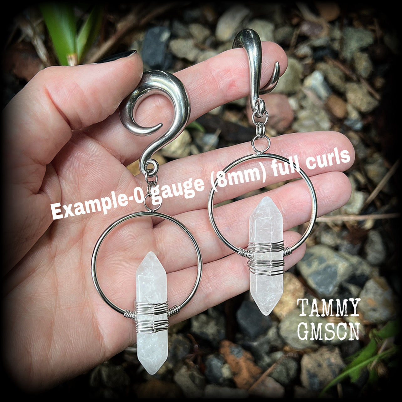 Clear quartz gauged earrings