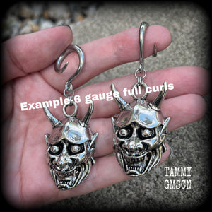 Hannya mask gauged earrings