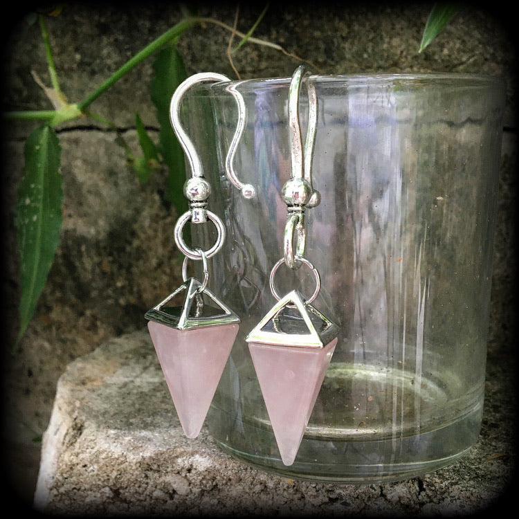 Rose quartz earrings Gemstone ear weights Crystal ear hangers 2 gauge body jewelry Stretched ears Stretched lobes Body jewelry 