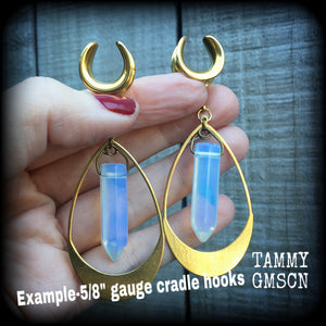 Opalite and brass gauged earrings-Cradle weights