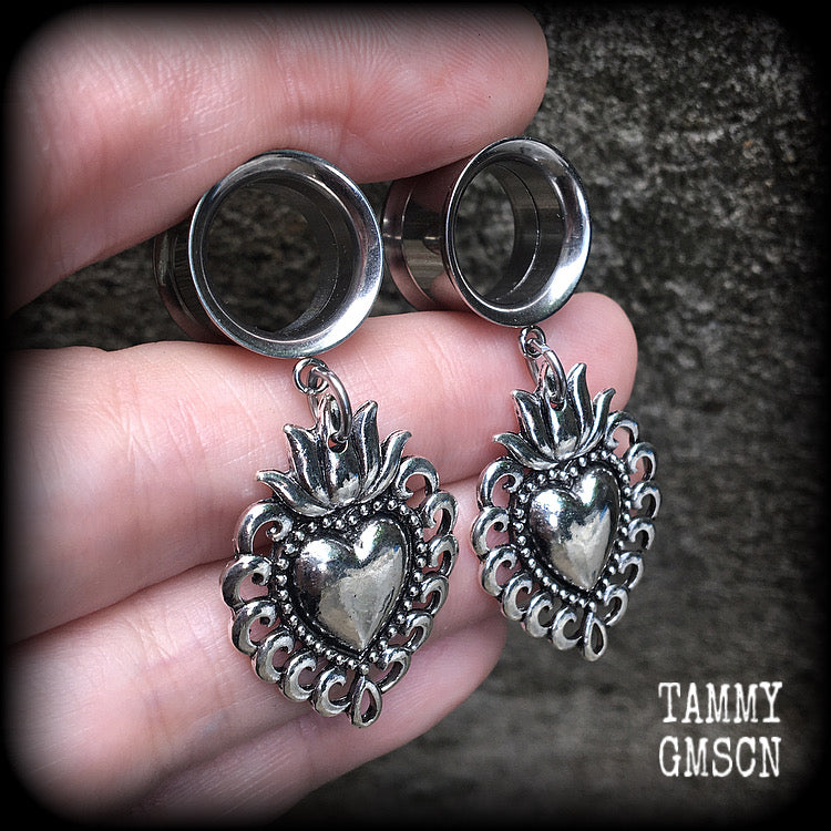 Sacred heart tunnel earrings