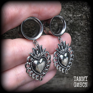 Sacred heart tunnel earrings