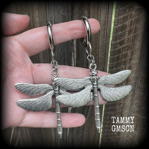 Damselfly earrings-Dragonfly snap ring earrings